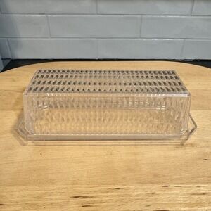 Arrow Clear Acrylic Butter Keeper Tray Dish Server & Lid 202 Diamond Pattern USA